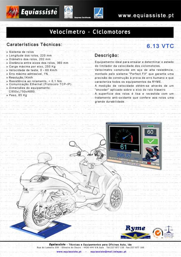 Ryme velocímetro para teste de ciclomotores em centros de inspeção CITV e oficinas de automóveis